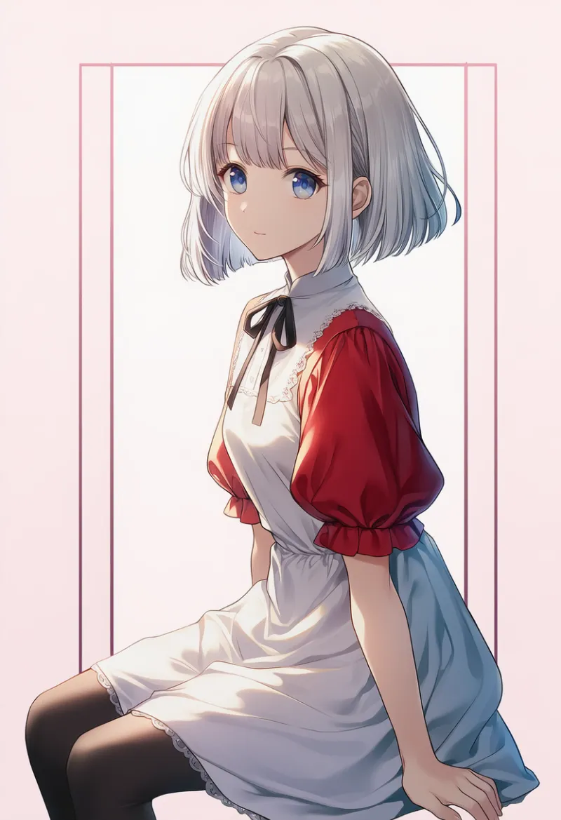 白いドレスに赤い袖のプロンプト｜AIイラスト