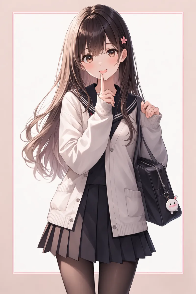 萌え袖カーディガンの制服プロンプト｜AIイラスト作例