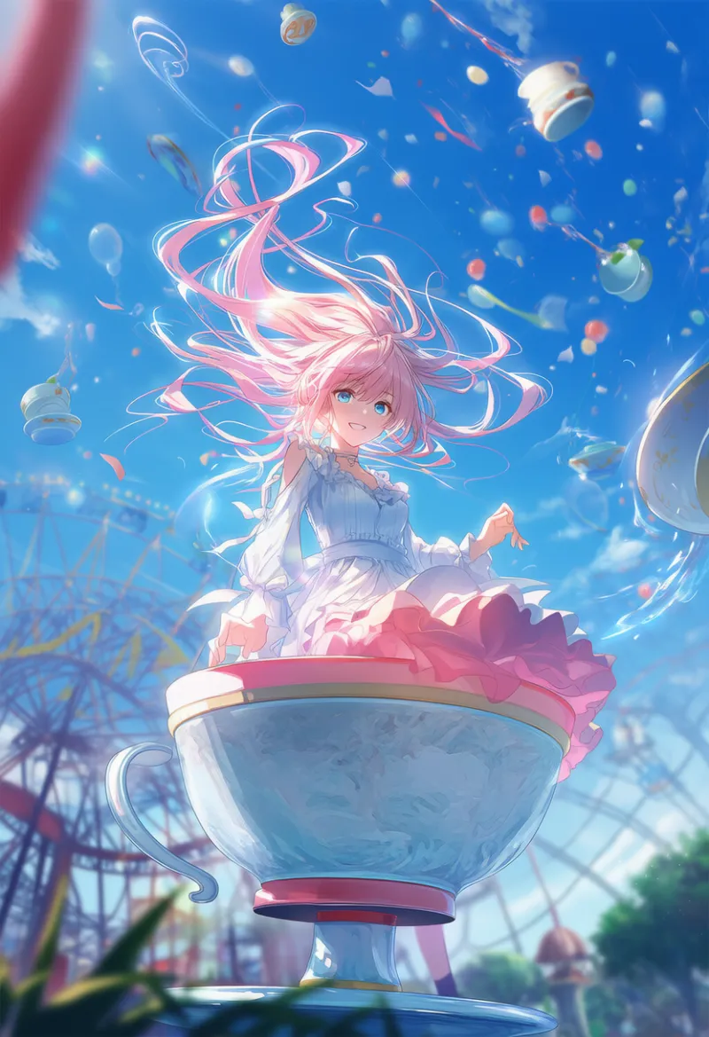 コーヒーカップのAIイラスト(遊園地)