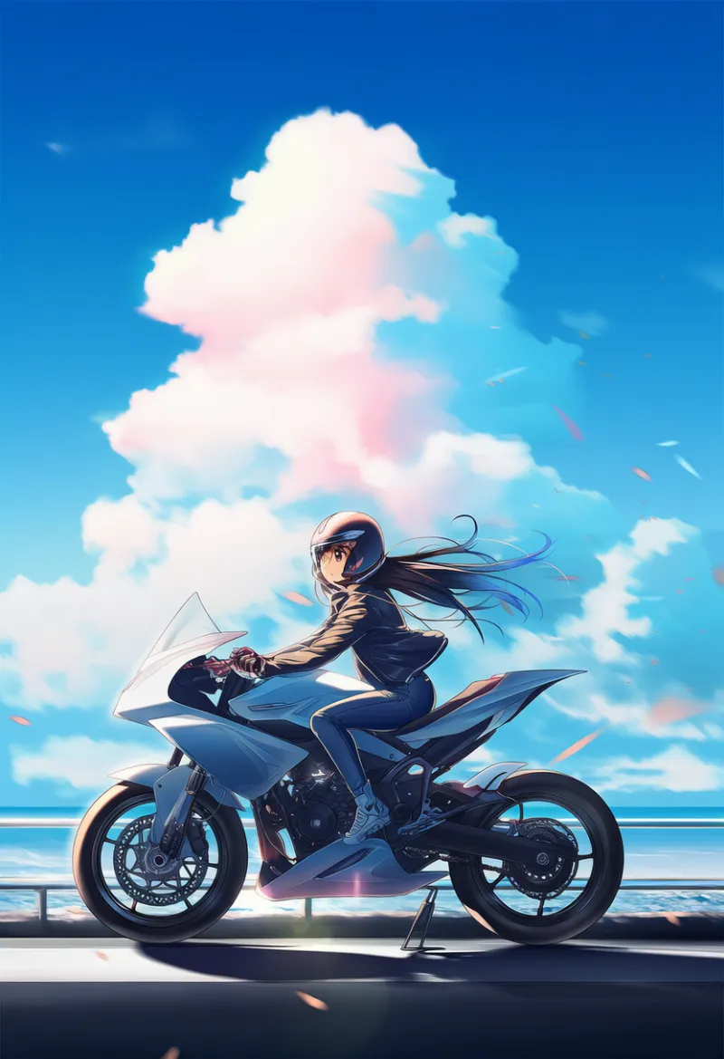 スポーツバイクに乗るプロンプトとAIイラスト