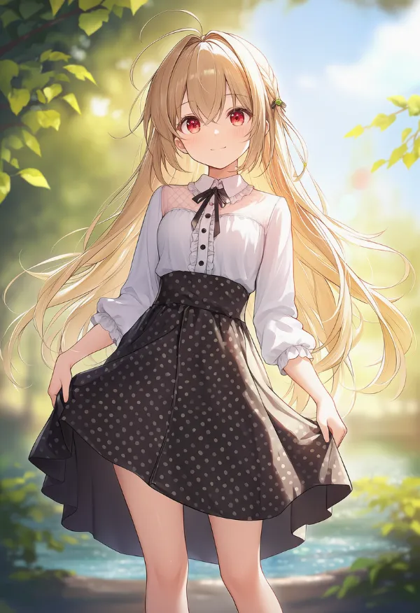 水玉模様のスカートのプロンプト紹介|AIイラスト