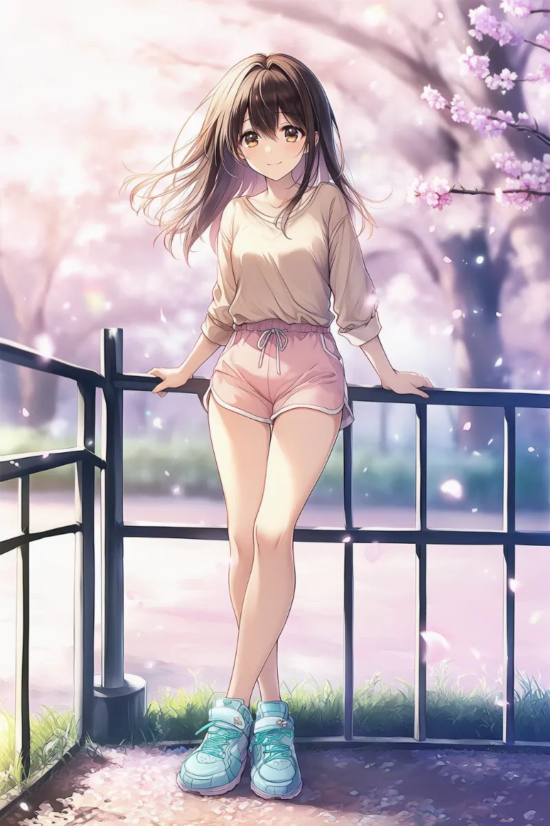 春コーデの配色を整えたファッション例のAIイラスト(アイボリー・淡いピンク・淡い水色)