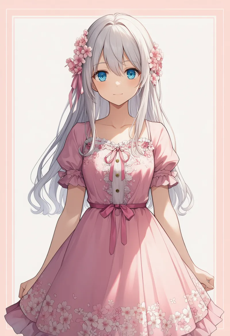 ピンク花柄ワンピース:ガーリー系|春コーデのAIイラストとプロンプト