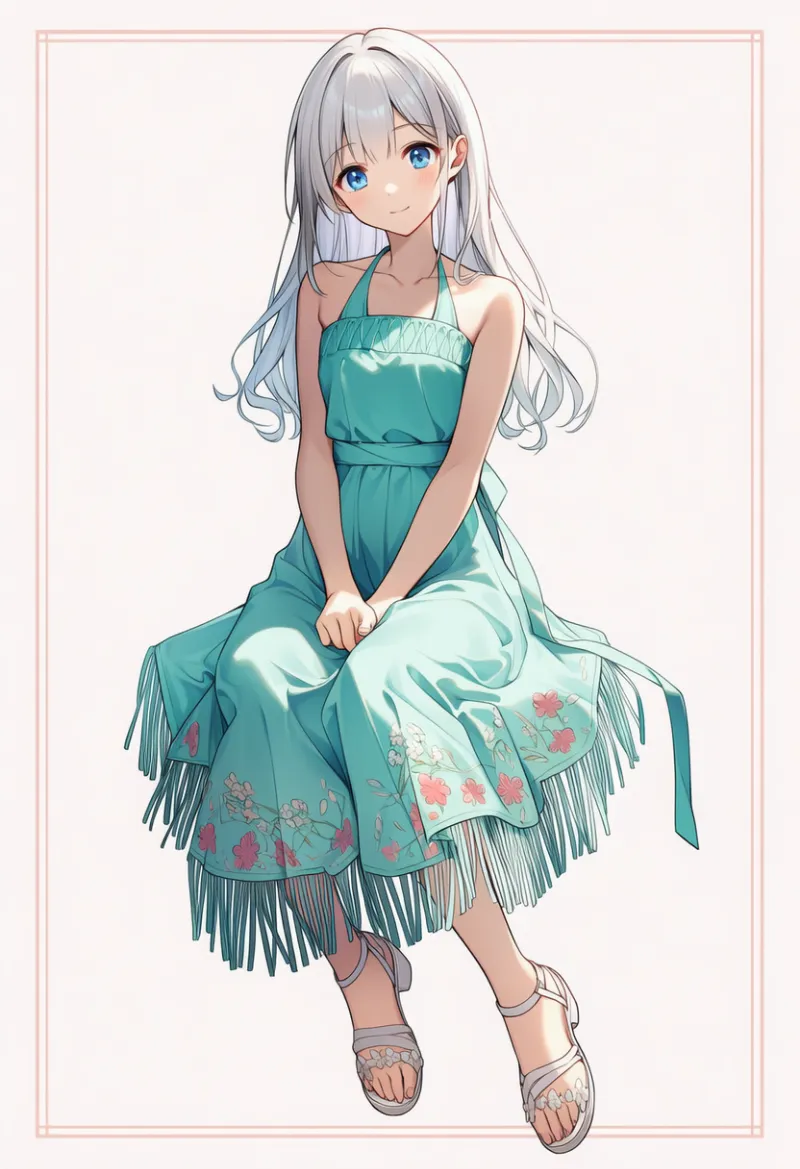 ミントグリーンホルターネックワンピース:フェミニン系|春コーデのAIイラストとプロンプト