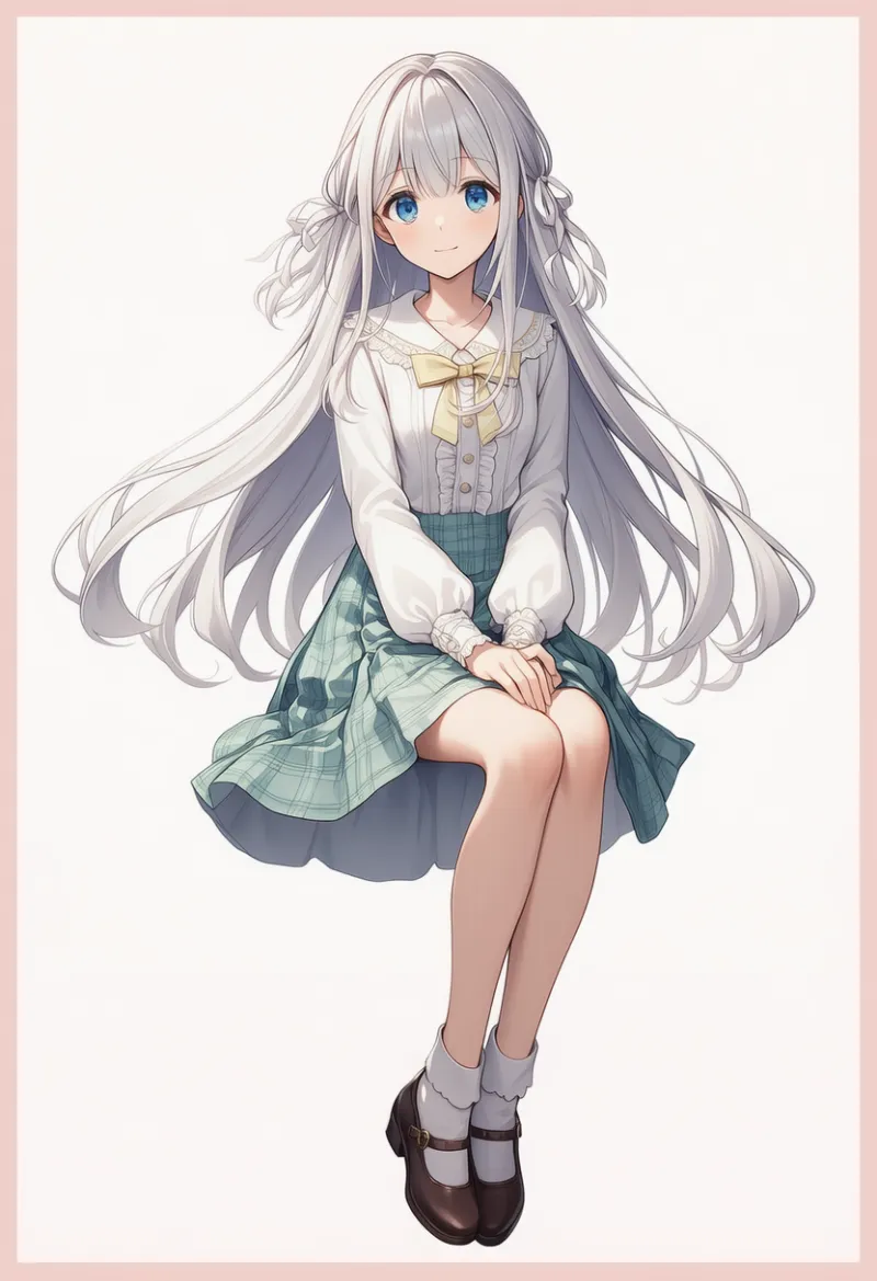 白ブラウス+チェック柄スカート:清楚ガーリー系|春コーデのAIイラストとプロンプト