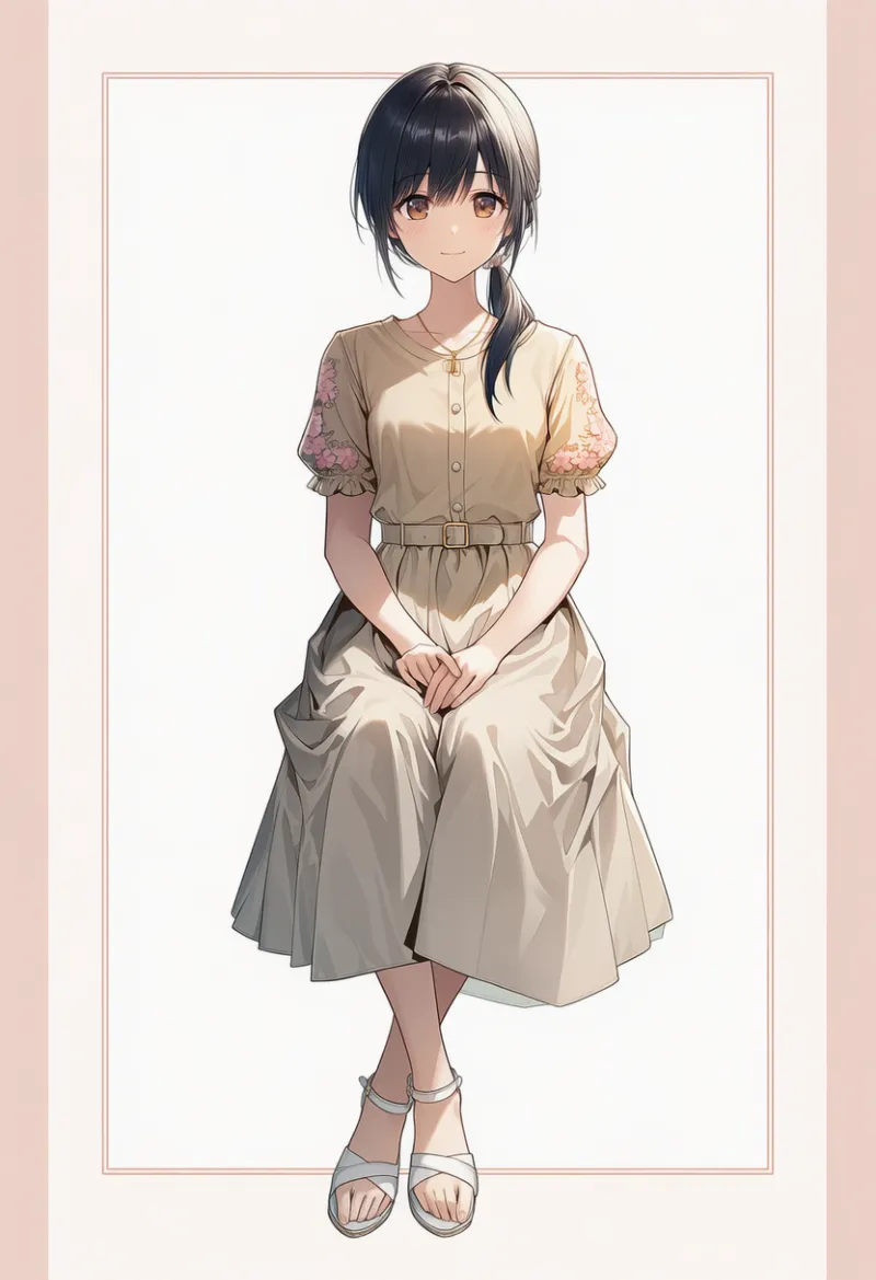 ベージュシャツワンピース:エレガント系|春コーデのAIイラストとプロンプト