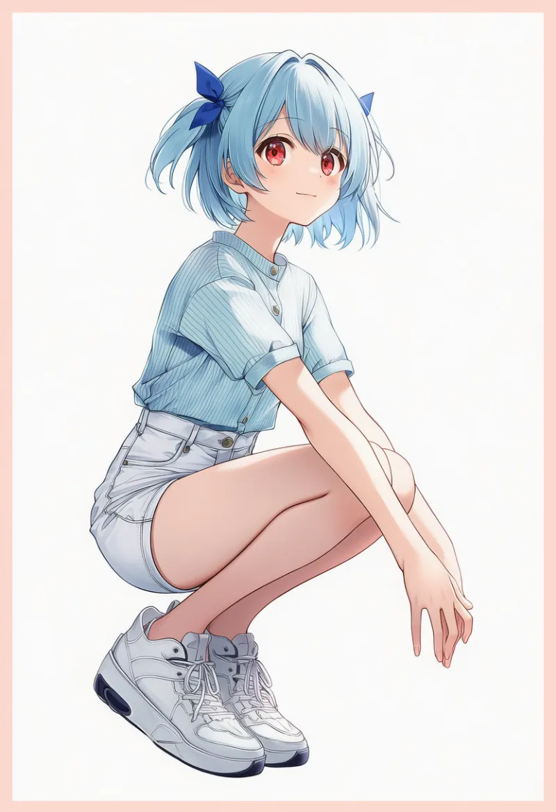 ストライプシャツ+白ショートパンツ:カジュアル系|春コーデのAIイラストとプロンプト