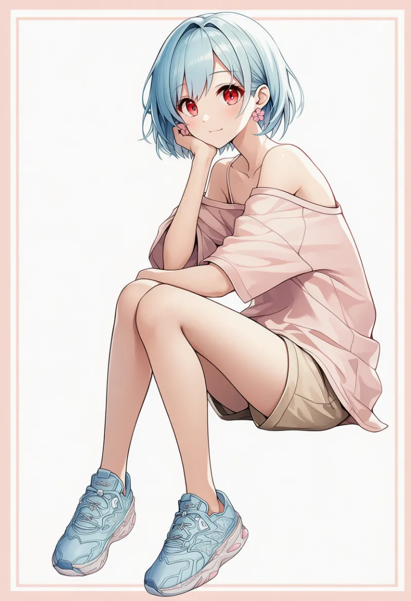 ピンクオーバーシャツ+ショートパンツ:スポーティ系|春コーデのAIイラストとプロンプト