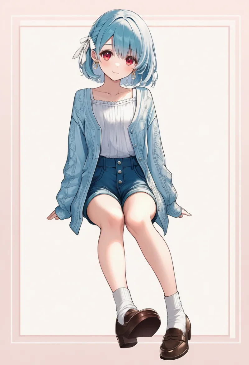 白ブラウス+ブルゾン+ショートパンツ:きれいめ系|春コーデのAIイラストとプロンプト