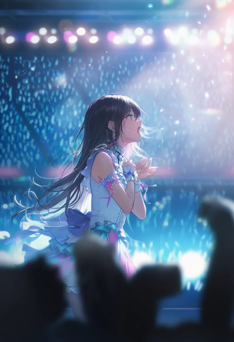 アイドルを横からみる構図｜アイドルステージの構図のAIイラスト