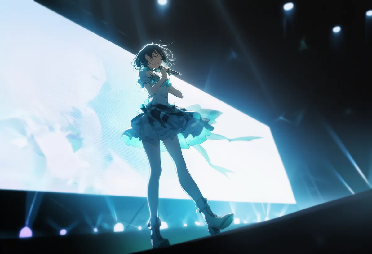 モノクロ照明ステージの作例のAIイラストとプロンプト紹介