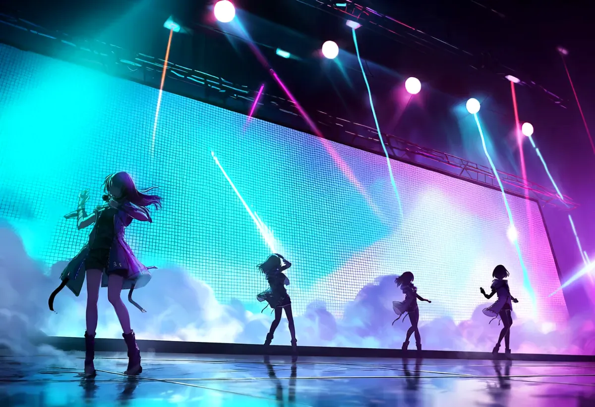 韓国風ダークEDMステージの作例のAIイラストとプロンプト紹介