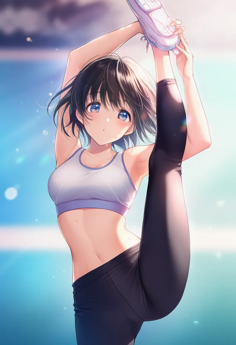 I字バランスのストレッチのAIイラストとプロンプト