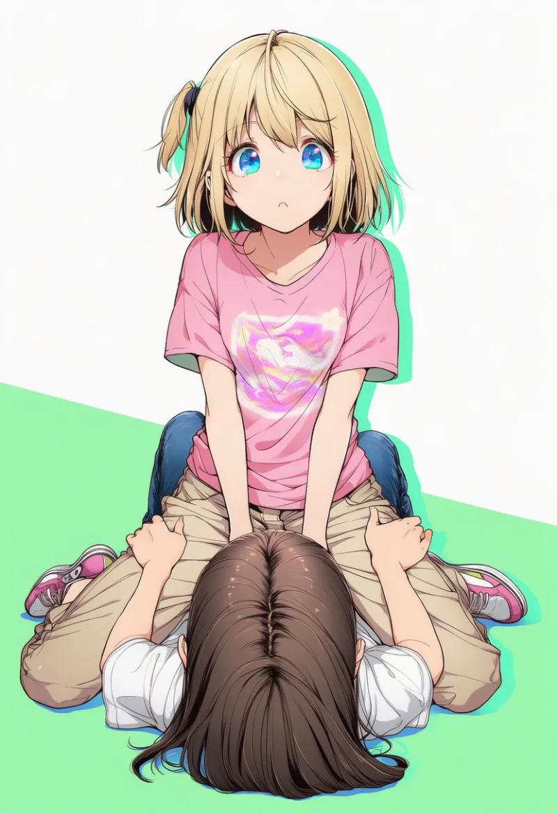 人に跨るポーズのプロンプトとAIイラスト