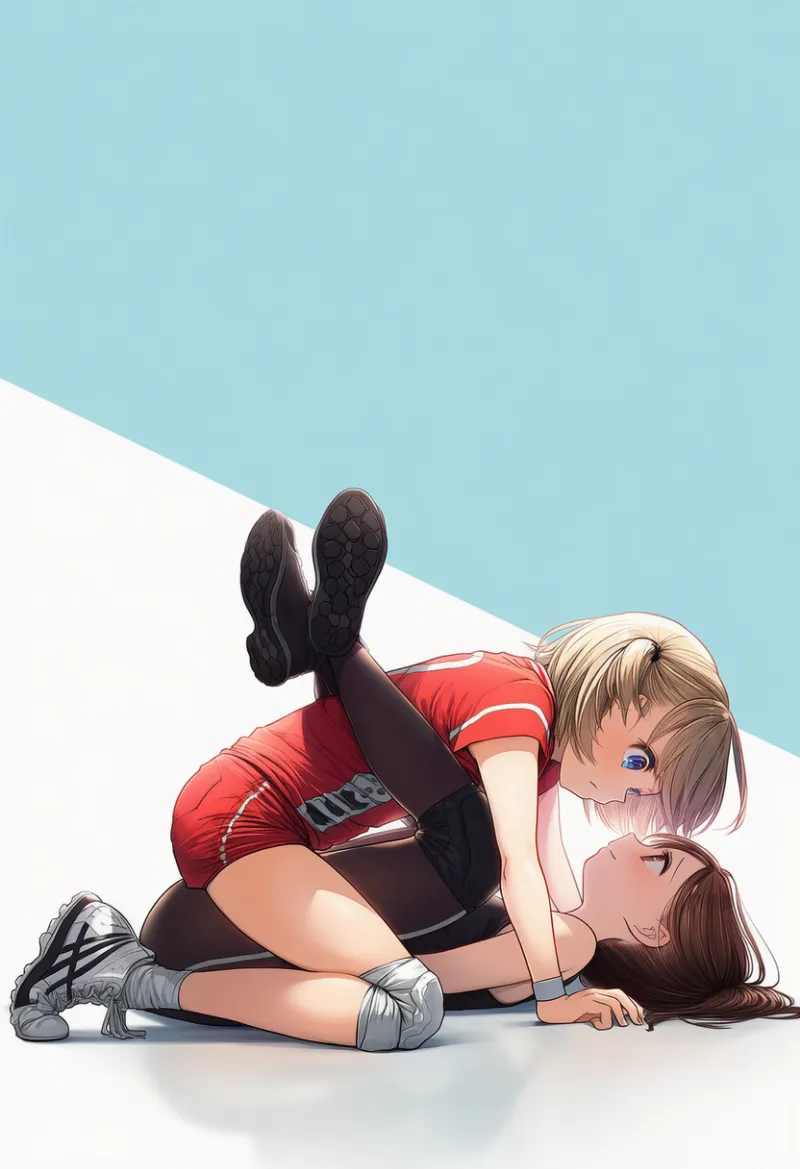 脚で相手を固定する跨りプロンプトとAIイラスト