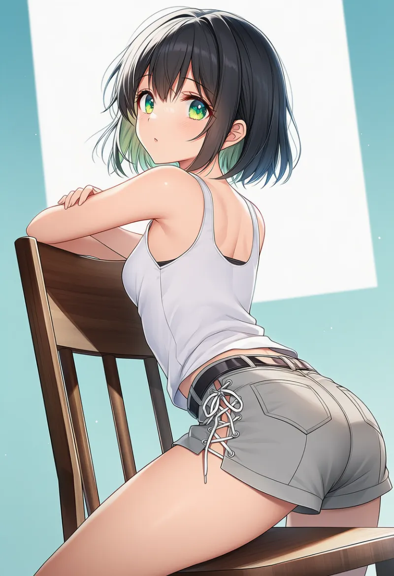 椅子に跨るプロンプトとAIイラスト