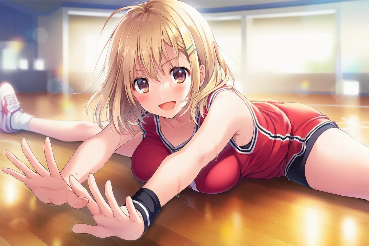 180度開脚から前屈するストレッチのプロンプトとAIイラスト