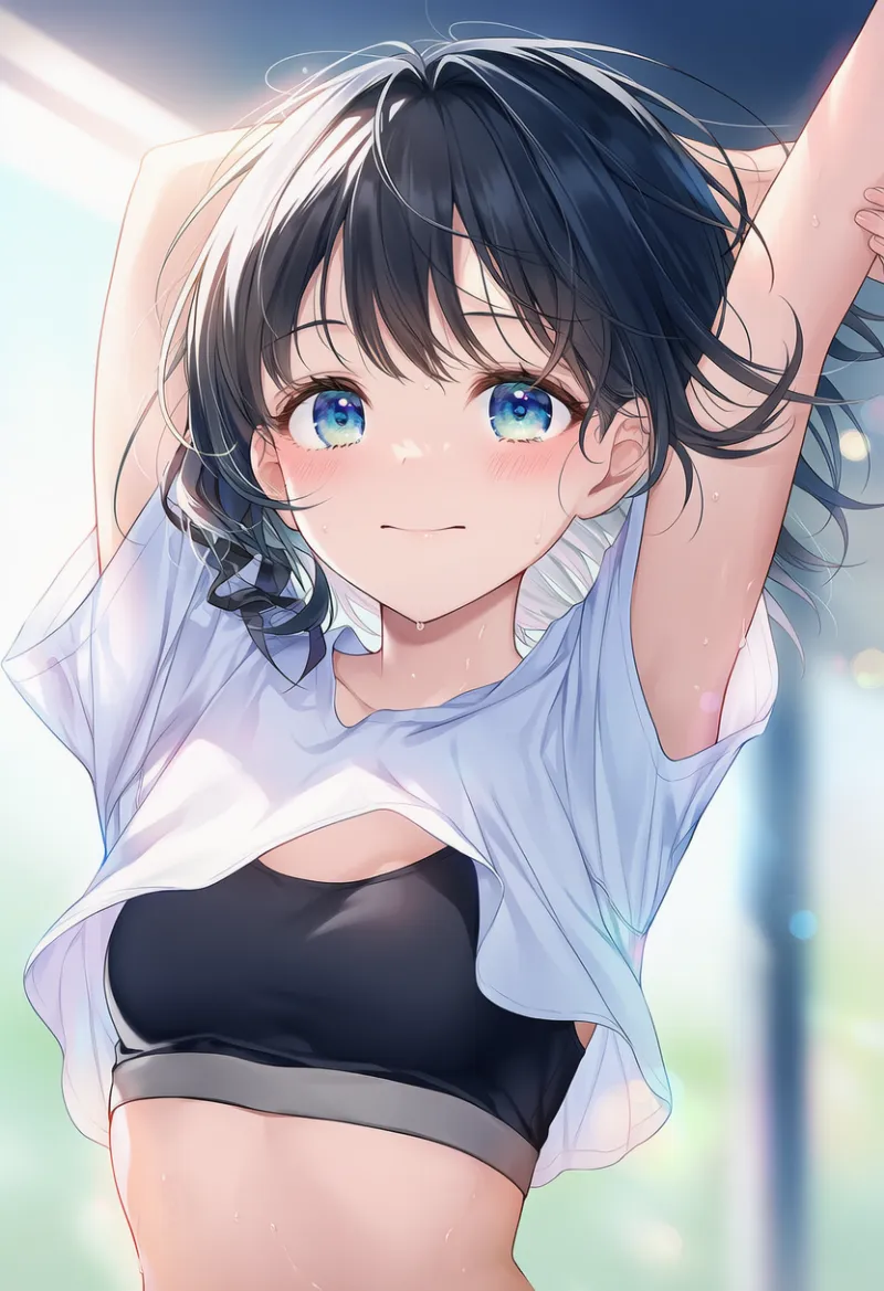 ストレッチでシャツが捲れ上がるAIイラストとプロンプト紹介