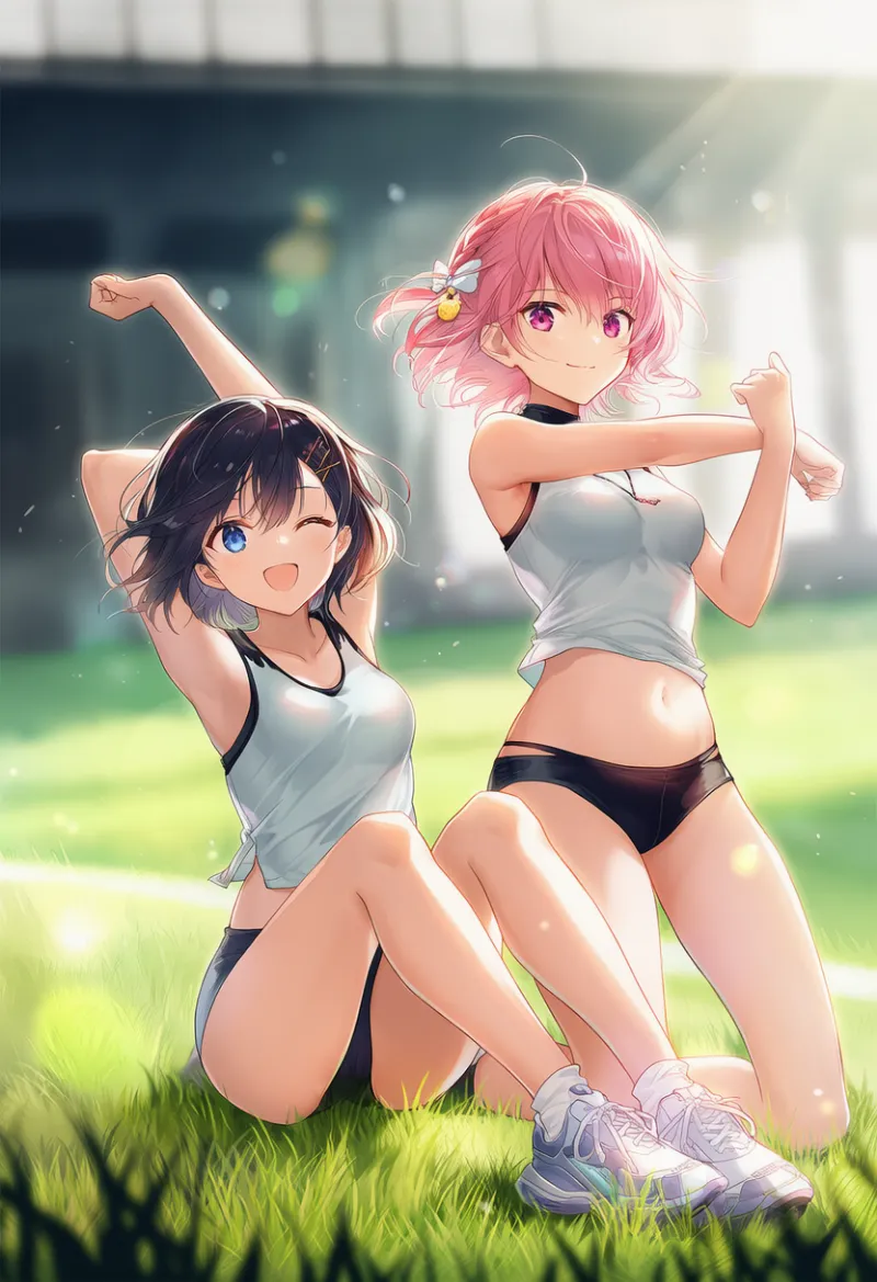 座ってストレッチするAIイラストとプロンプト