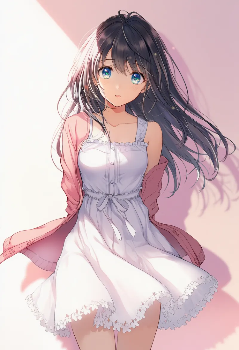 サンドレスとカーディガン|春コーデのAIイラストとプロンプト紹介