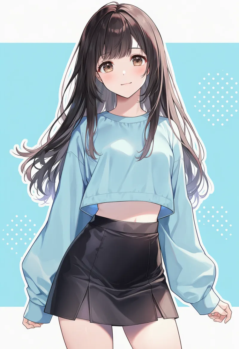 クロップド丈スウェット × ハイウエストスカートのAIイラストとプロンプト紹介