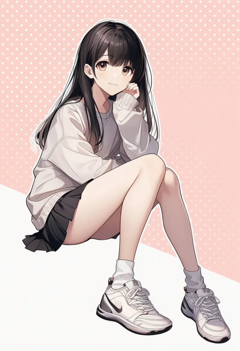 オーバーサイズスウェット × ミニスカートのAIイラストとプロンプト紹介