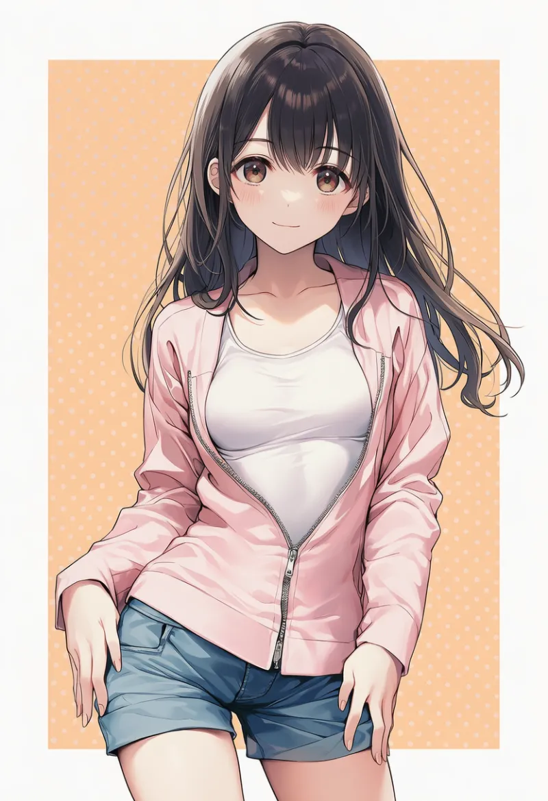 フロントジップ・スウェットのコーデのAIイラストとプロンプト紹介