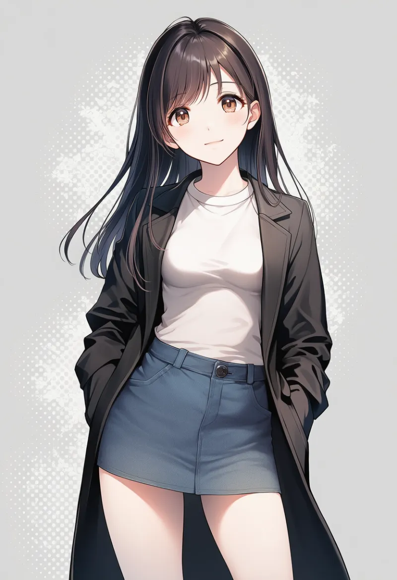 スウェット × ロングコートのコーデのAIイラストとプロンプト紹介