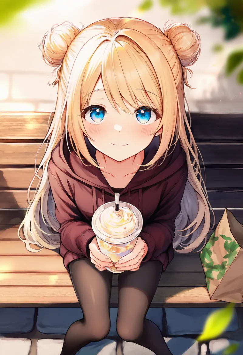 ダークレッドフーディ × 黒パンストコーデのAIイラストとプロンプト紹介