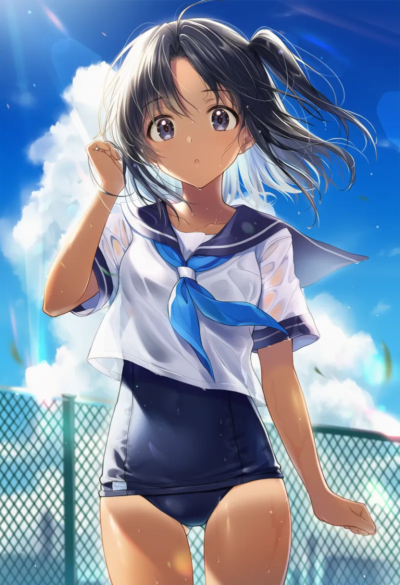 セーラー服の下にスクール水着を着たAIイラスト｜プロンプト紹介