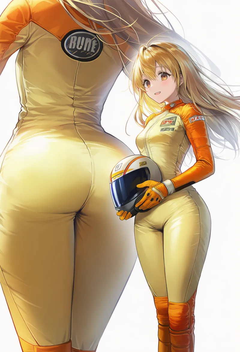 太ももが太いスポーツ体型のプロンプトとバイクスーツのAIイラスト