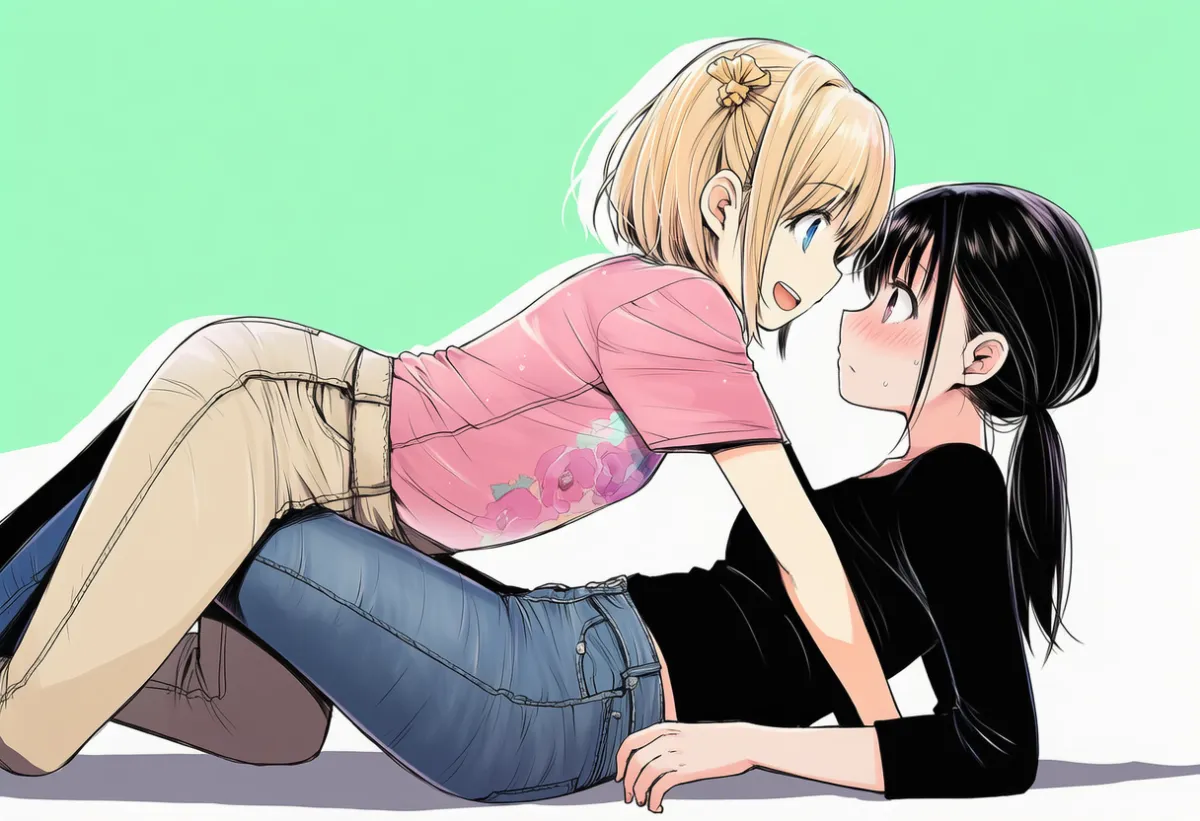 太ももに跨るポーズのプロンプトとAIイラスト