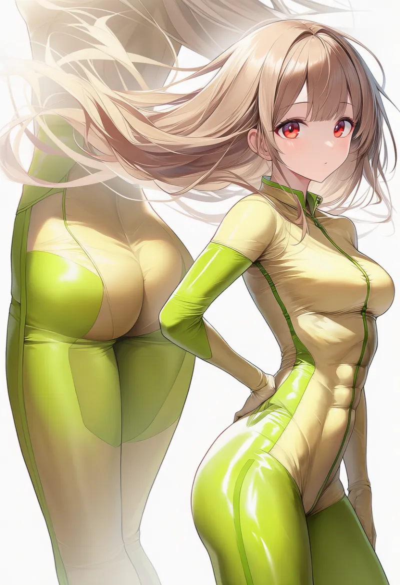 腹筋のラインが浮き出ているバイクスーツのプロンプトとAIイラスト