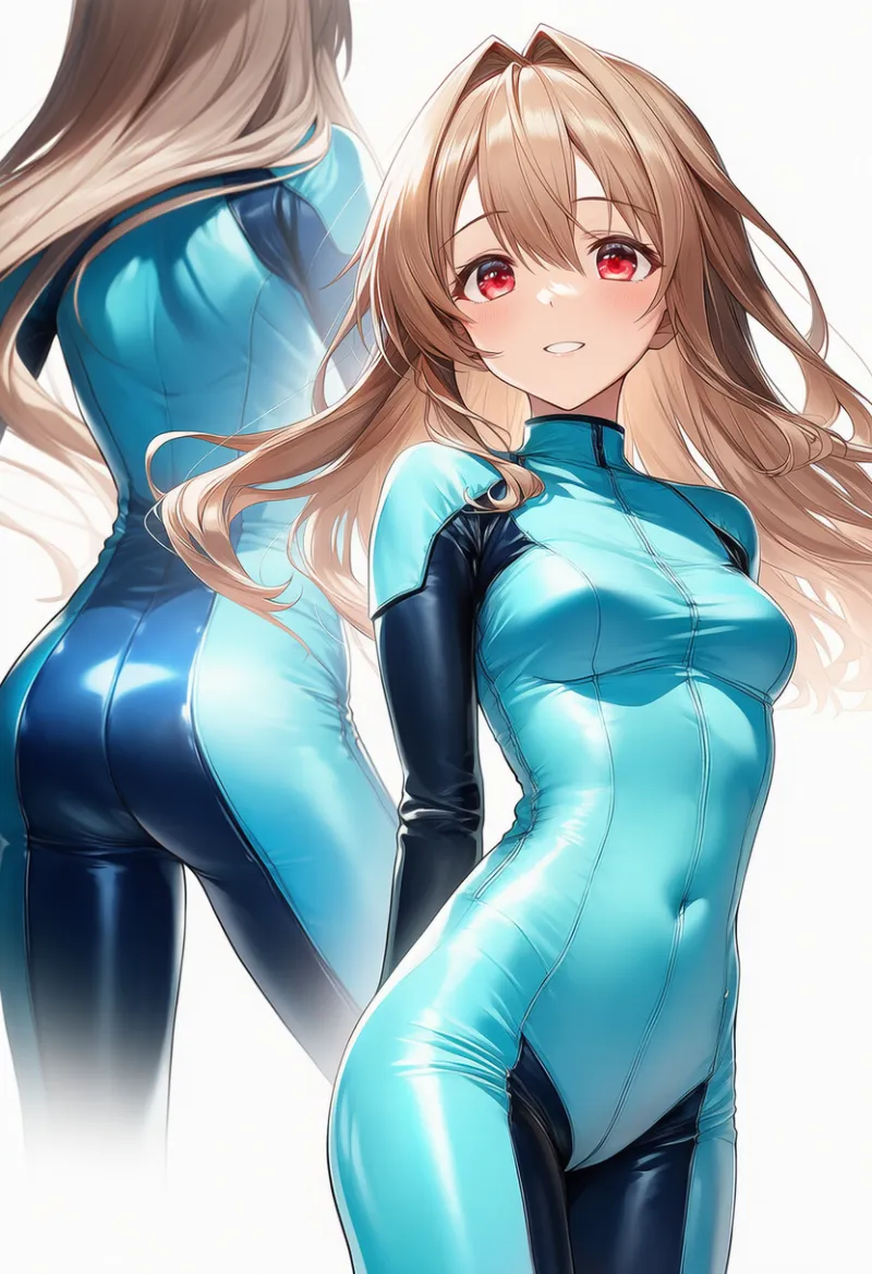 へその形が浮き出ているバイクスーツのプロンプトとAIイラスト