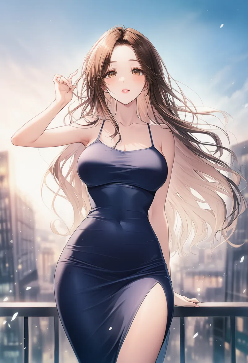 サイドスリット入りのピチピチドレスのAIイラスト