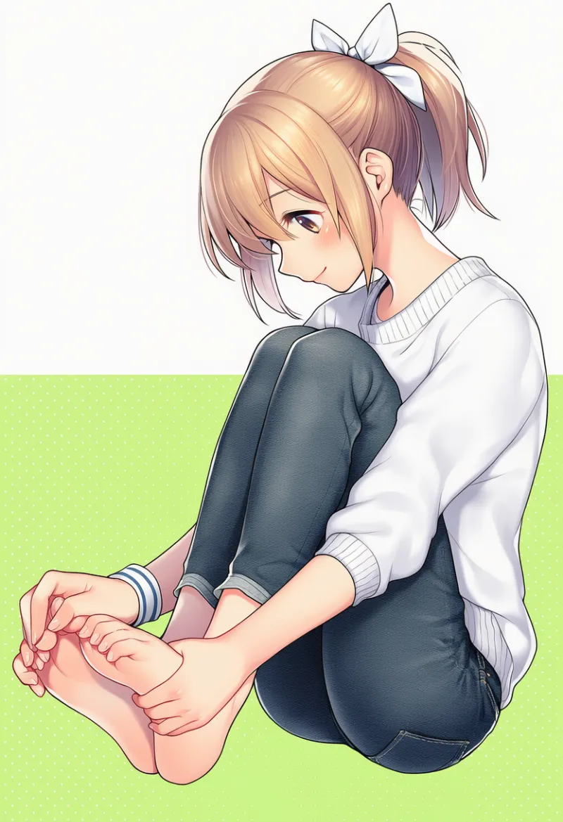 つま先を掴むポーズのAIイラスト|プロンプト紹介