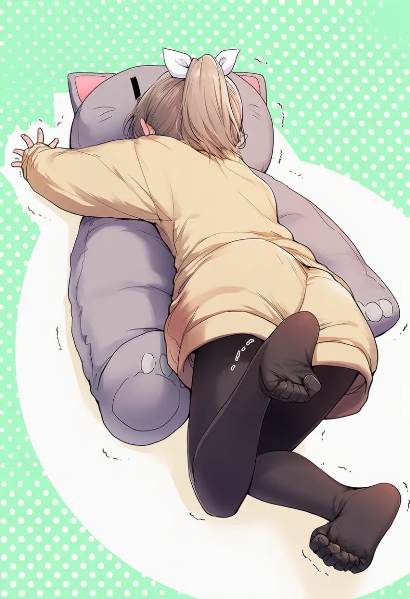 ストッキングを履いた美少女が足が痺れて足指をギュッと縮めるポーズのプロンプトとAIイラスト