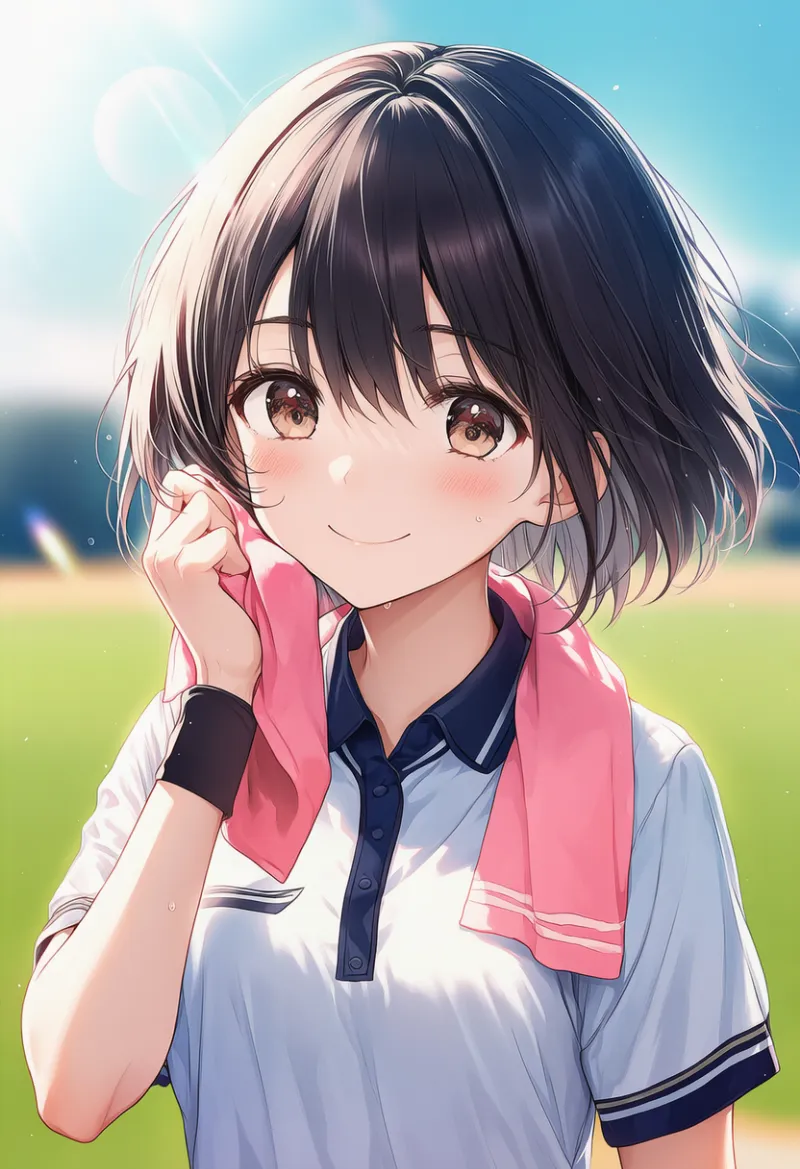 タオルを首にかけるAIイラスト｜プロンプト紹介（野球部マネージャー）