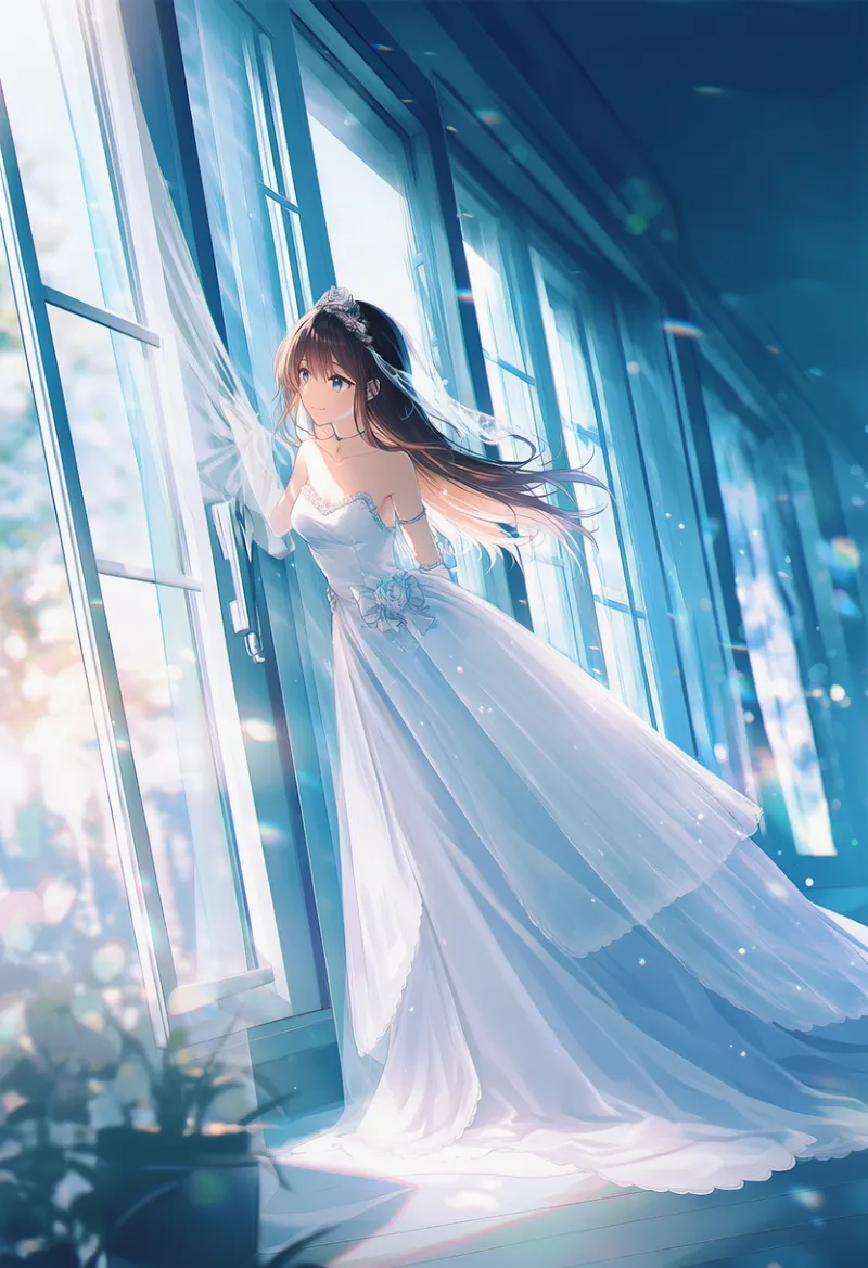 ドレスの長いトレーンのAIイラスト｜プロンプト紹介