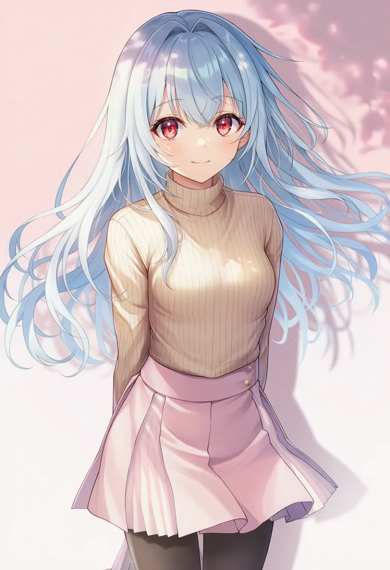 タートルネックとミニスカート|春コーデのAIイラストとプロンプト紹介