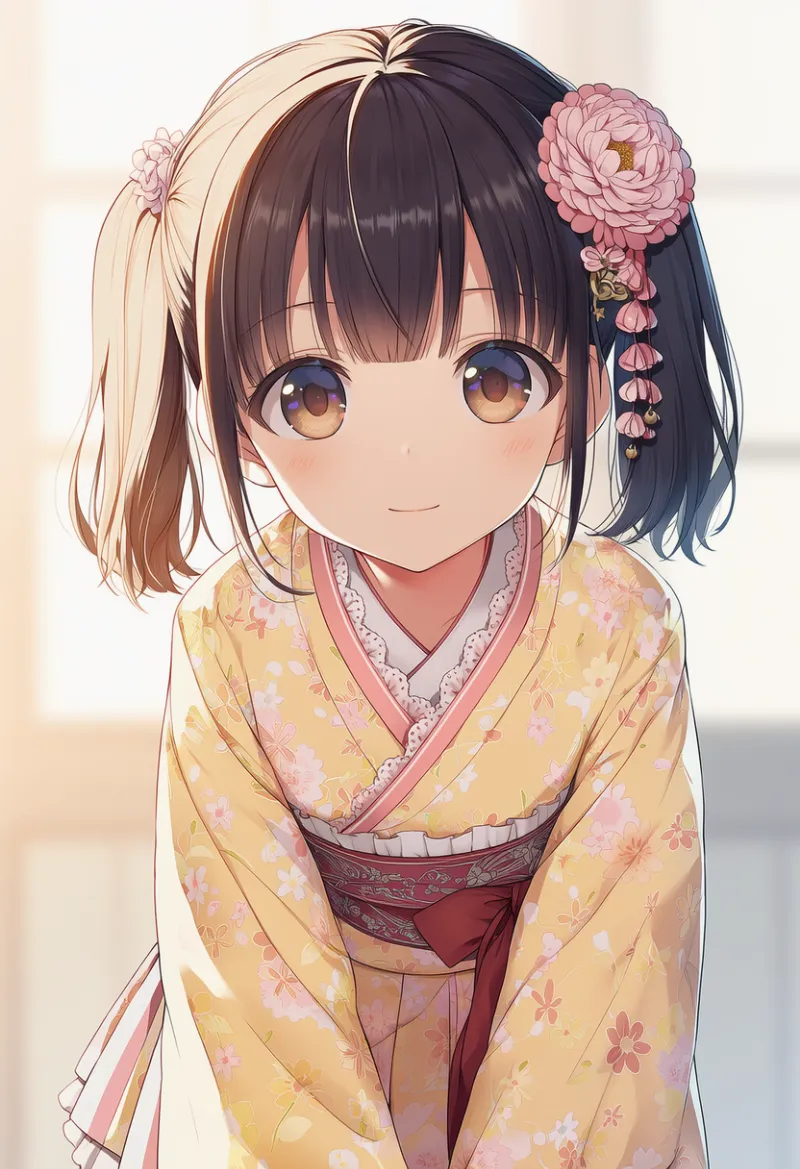 ツインテール・花飾り付き|和ロリータに合う髪型プロンプト紹介