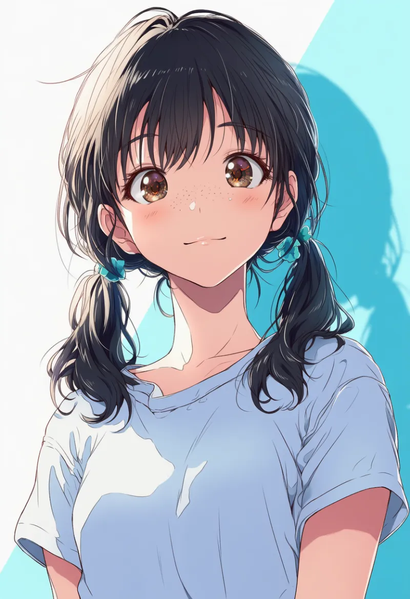 毛束の別れたツインテールのAIイラスト(中学生らしい髪型)|プロンプト紹介