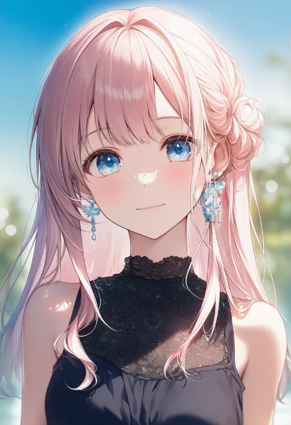 毛先がねじれた横髪のプロンプト：twisted sidelocks｜AIイラスト