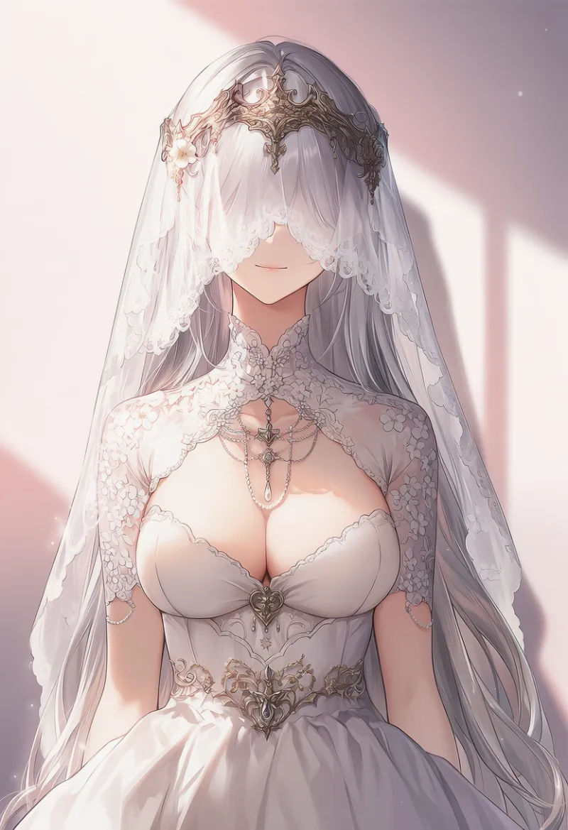ベールで目を隠し、瞳が見えない状態のプロンプト：veil over eyes, faceless｜AIイラスト