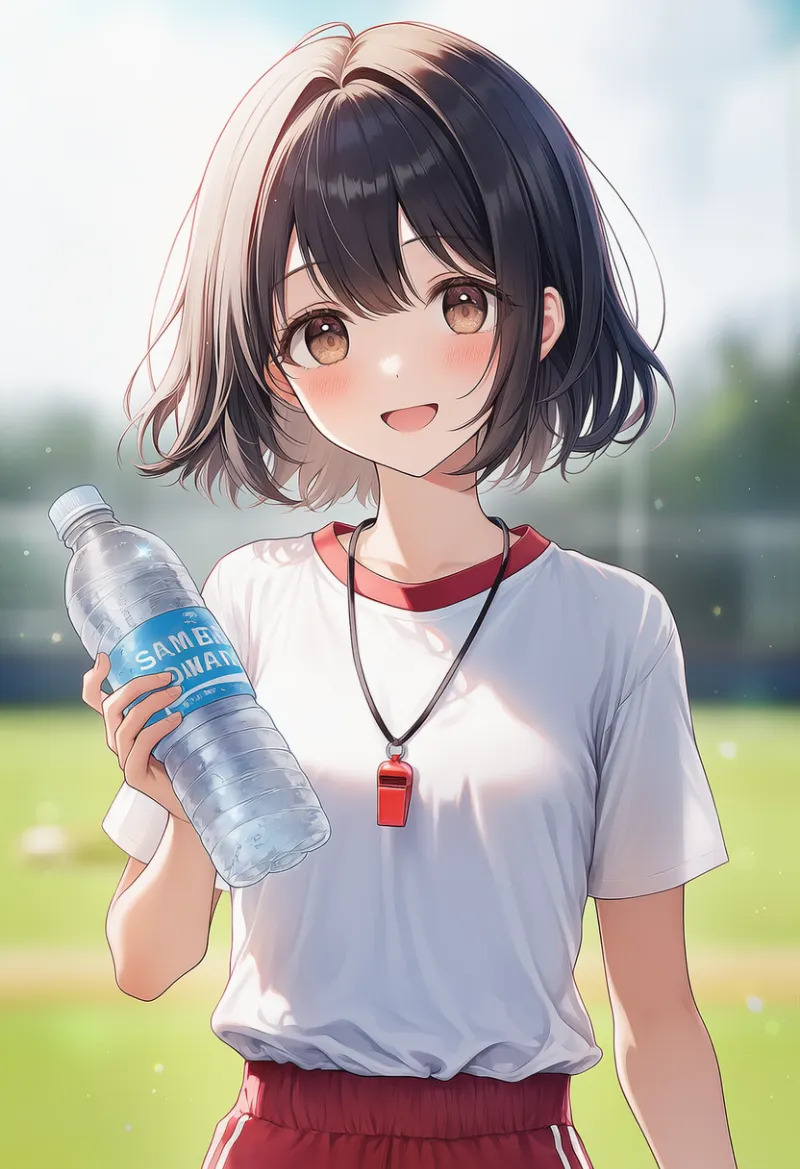 水筒・ボトルを持つ野球部マネージャーのAIイラストとプロンプト紹介