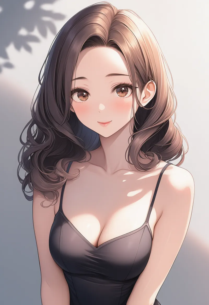 センター分けのゆるふわウェーブヘア｜大人の女性の髪型プロンプト紹介