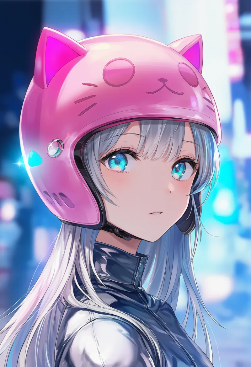 猫耳付きヘルメットのプロンプトとAIイラスト