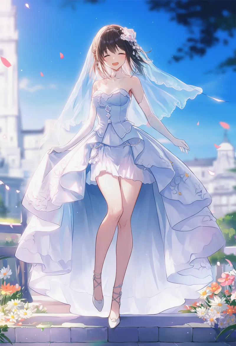 フィッシュテール型のウェディングドレスのAIイラスト