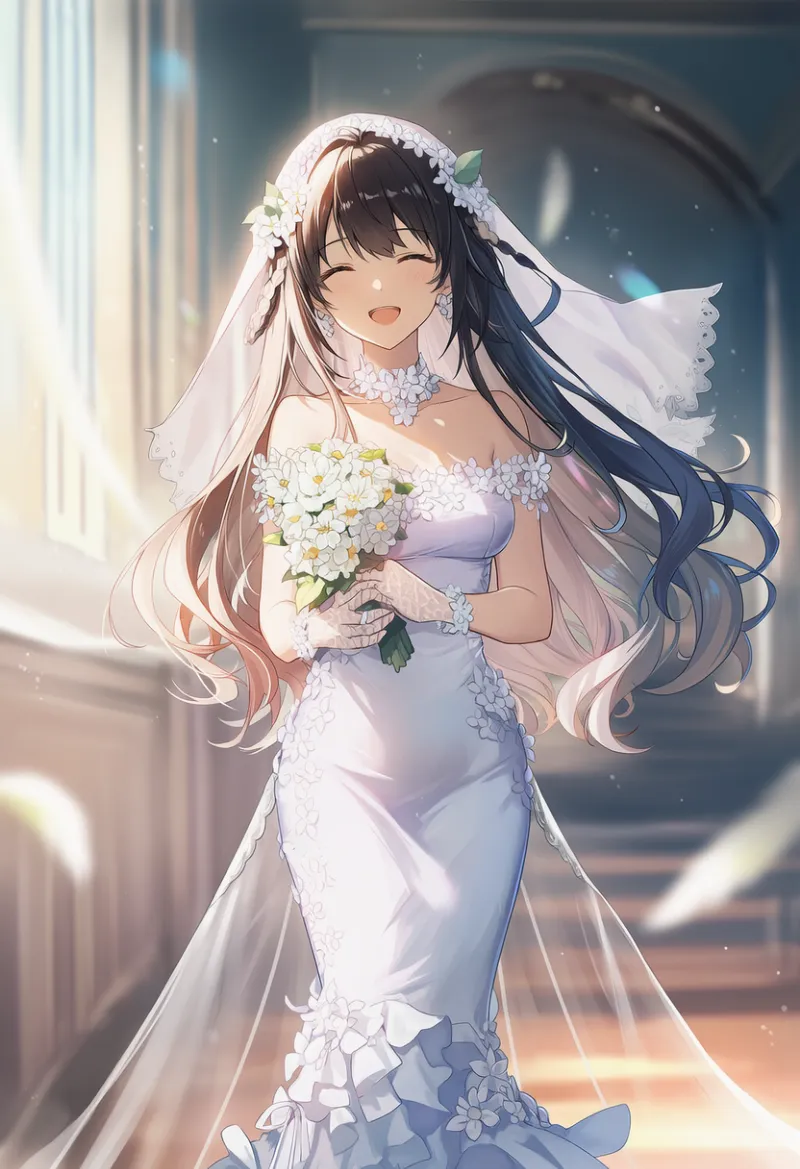 裾の幅を狭くしたウェディングドレスのAIイラスト