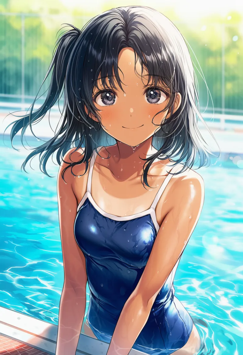 濡れたスク水着のAIイラストとプロンプト紹介